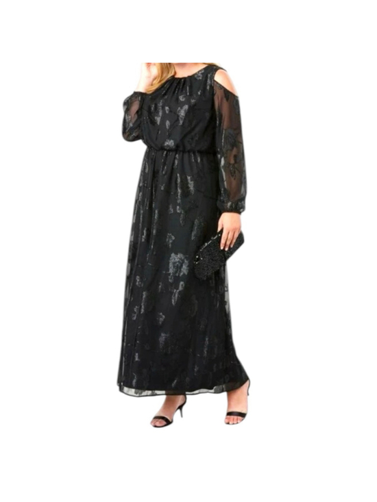 Jessica London Dresses & Skirts - Jessica London Womens Size 14W Maxi Dress Floral Burnout Cold Shoulder Black